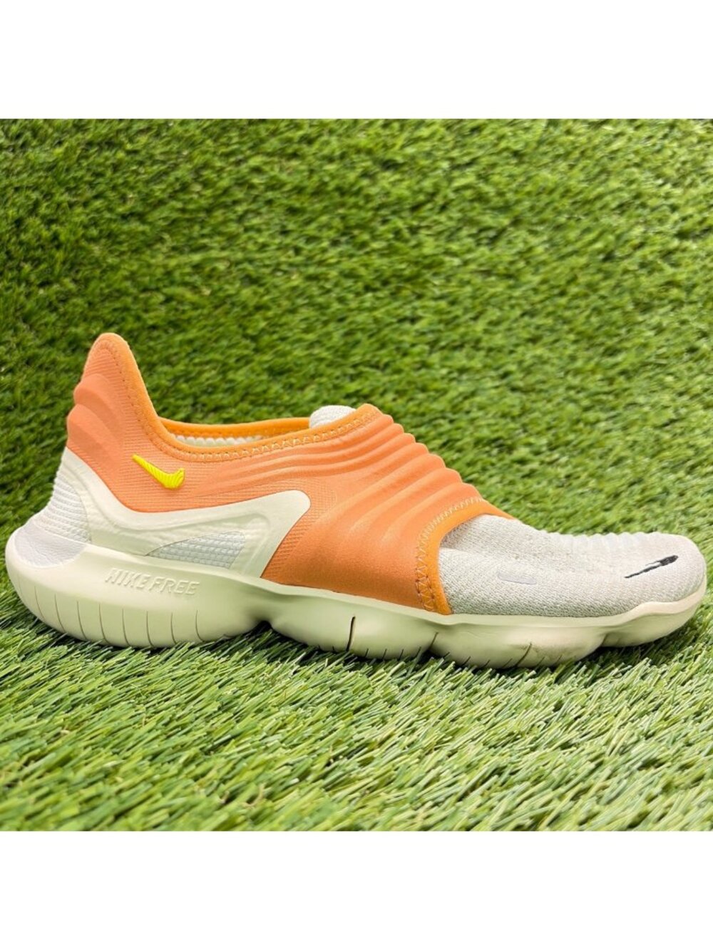 Nike Free RN Flyknit 3.0 NRG Mens Size 7 White Orange Running Shoes Sneakers